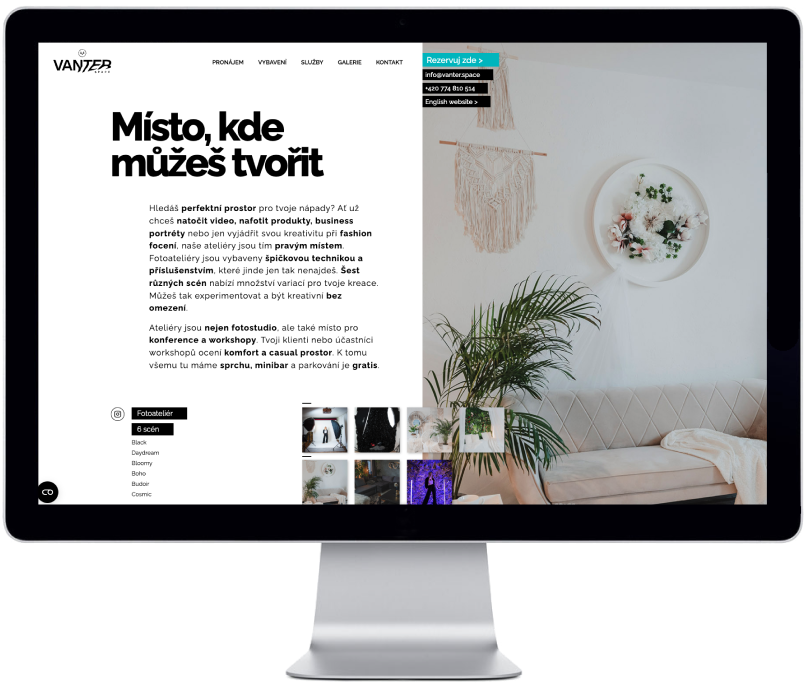 Návrh webu ateliéru Vanter Space od Lubomíra Hrdličky